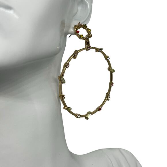 Glamorous Multicolor Crystal Hoop Earrings - Gold-Tone Statement Piece - Picture 6 of 6